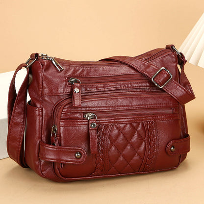 womens multi pocket soft leather shoulder messenger bag