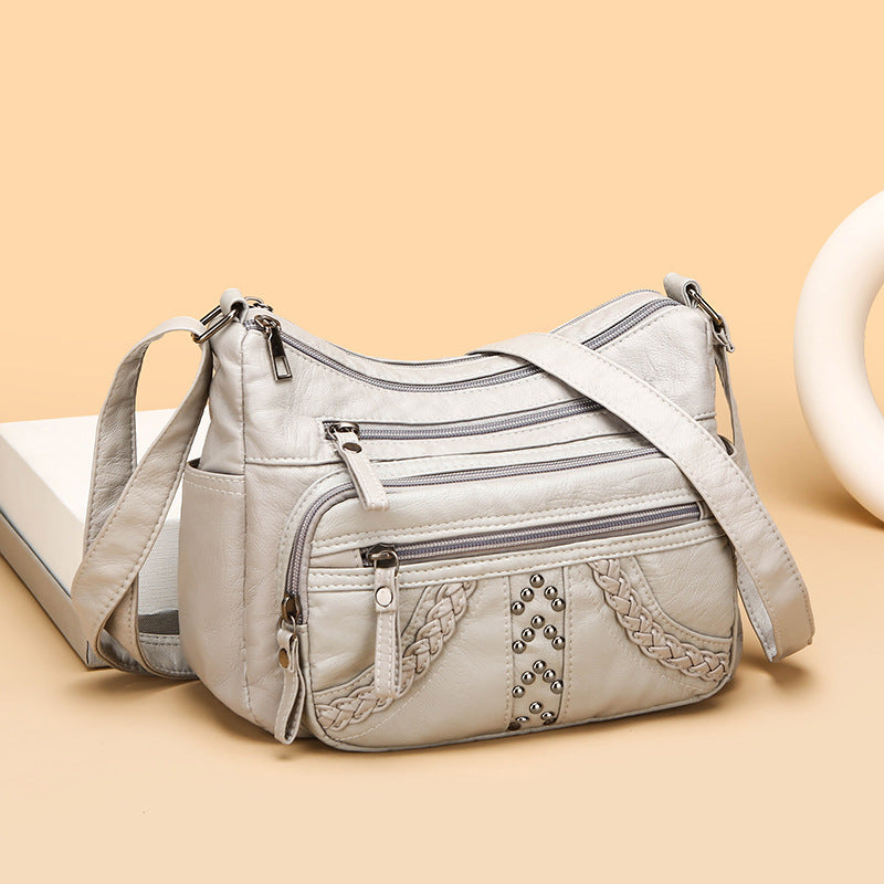 Leather Texture Multi-layer Solid Color Crossbody Bag