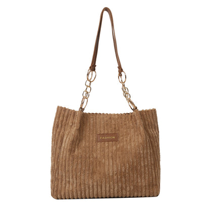 Corduroy Women's Large Capacity Thick Stripe Shoulder Bag