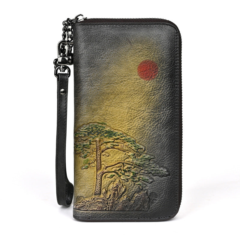 womens leather wallet long rising sun