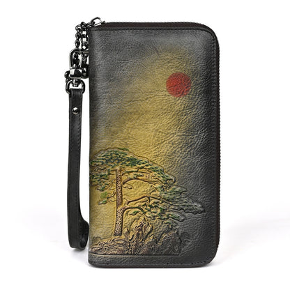 womens leather wallet long rising sun