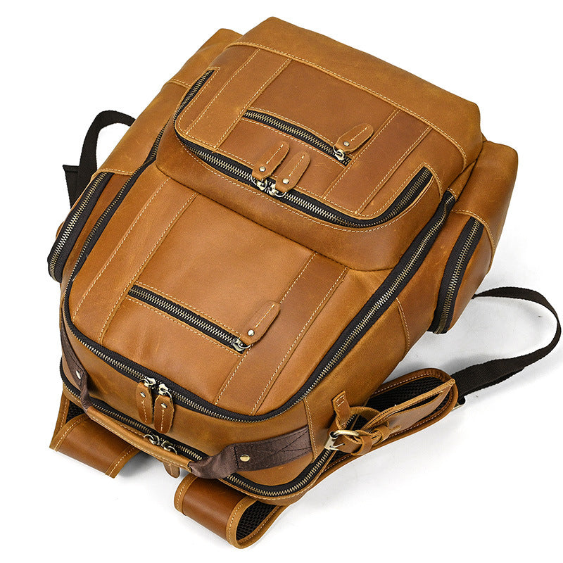 mens leather backpack retro large capacity multi pocket