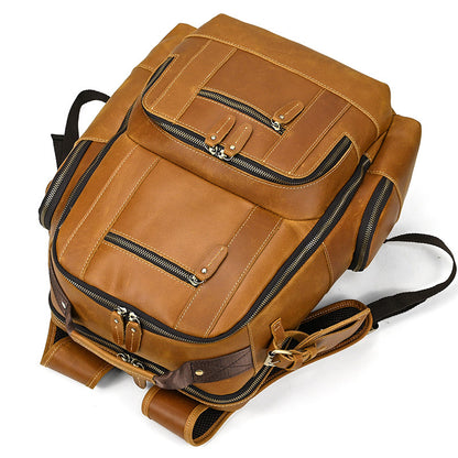 mens leather backpack retro large capacity multi pocket