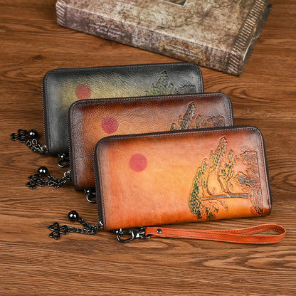 womens leather wallet long rising sun