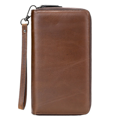 mens long genuine leather clutch wallet zipper