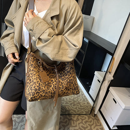 womens popular leopard print large capacity shoulder messenger bag