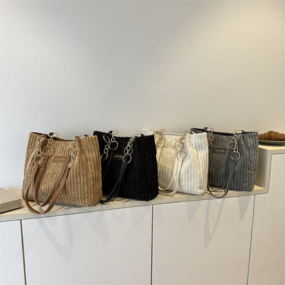Corduroy Women's Large Capacity Thick Stripe Shoulder Bag