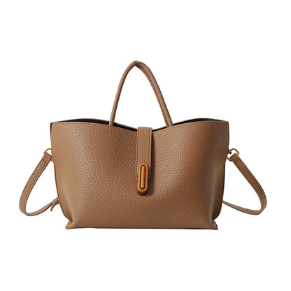 INS Litchi Pattern Shoulder Bag Fashion Zipper Bucket Bag High Capacity Totes Handbag For Women