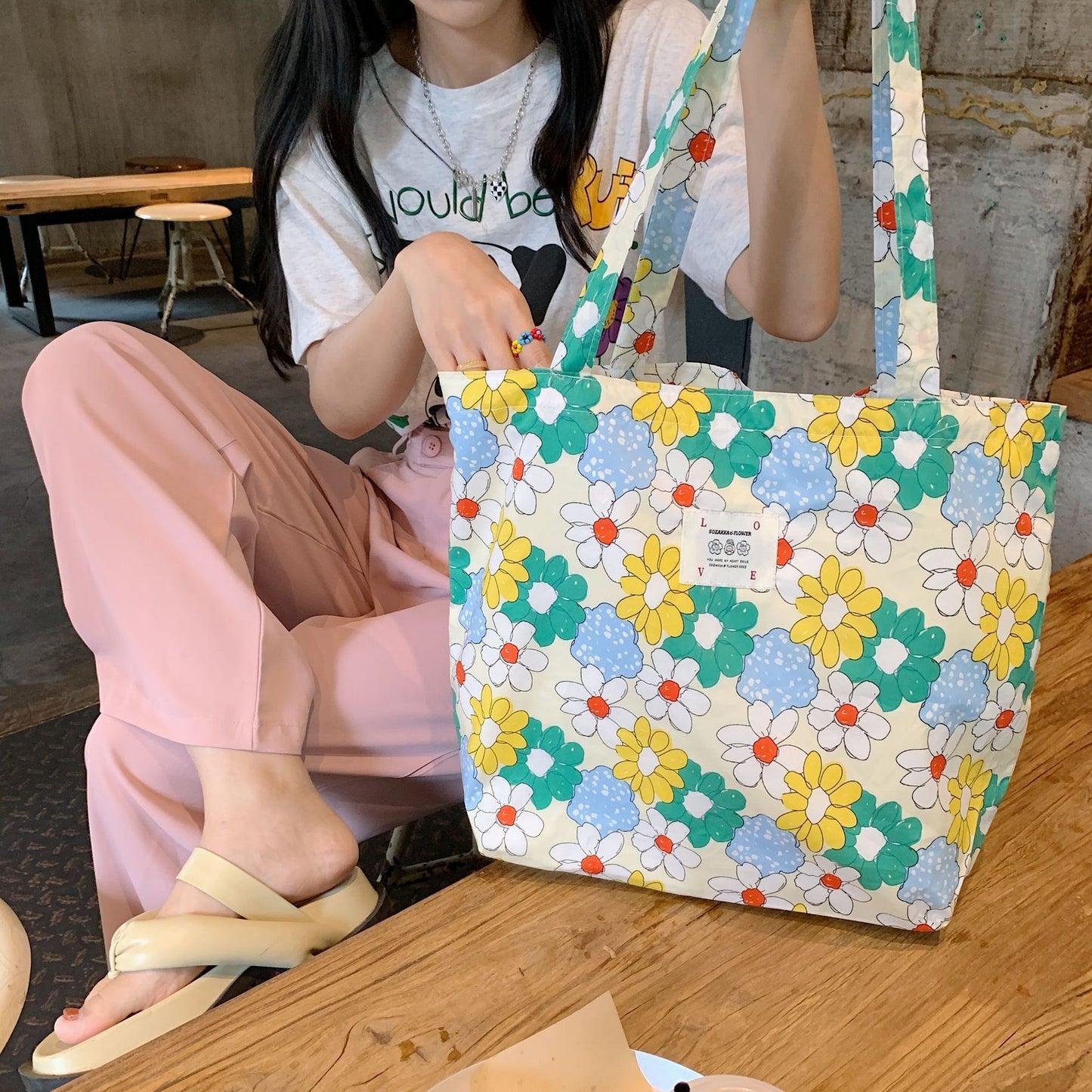 Tote Large Capacity Fashion Floral Canvas Shoulder Bag