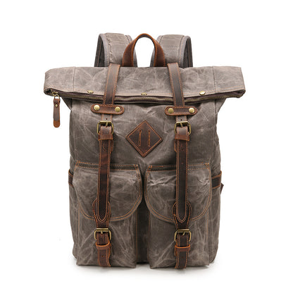 retro waterproof crazy horse leather canvas large capacity backpack
