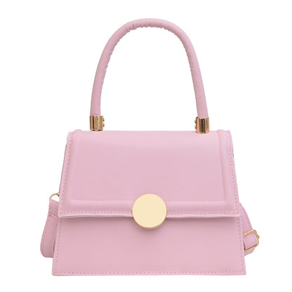 Lock Single Shoulder Crossbody Solid Color Textured Small Square Bag