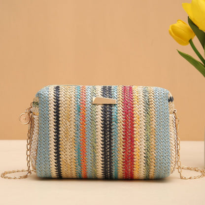 rainbow straw bag woven camera bag all match girls crossbody bag