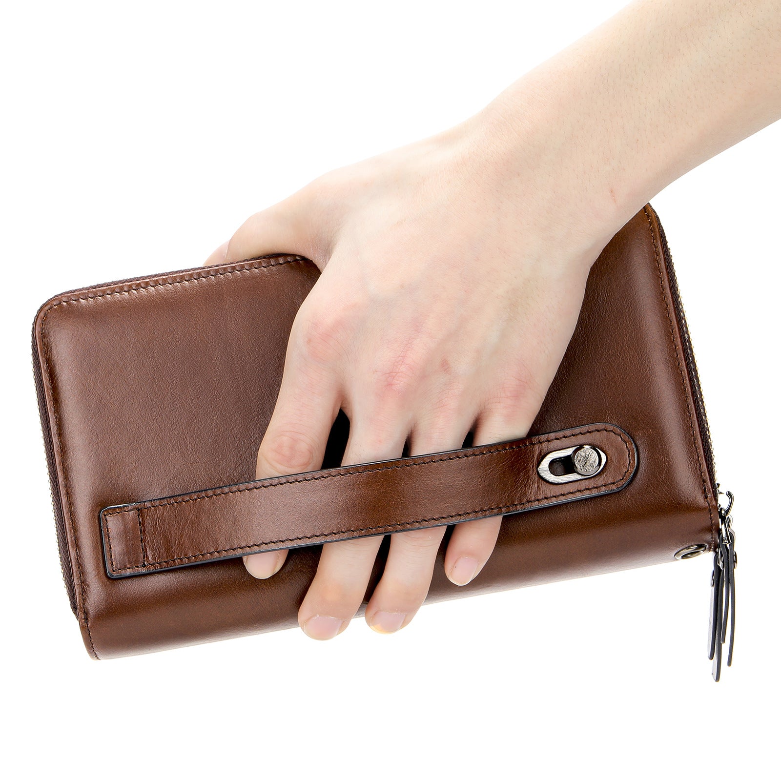 mens long genuine leather clutch wallet zipper