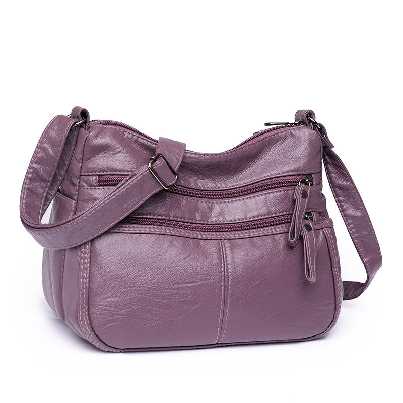 messenger bag shoulder washed soft leather middle aged and elderly versatile