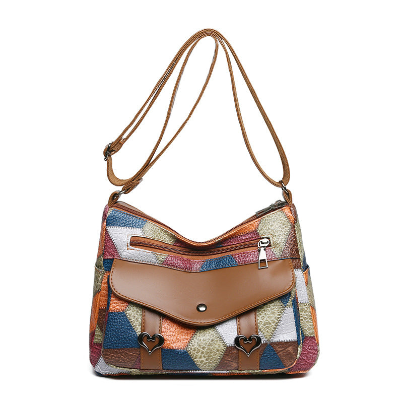 womens shoulder bag all match retro patchwork contrast color