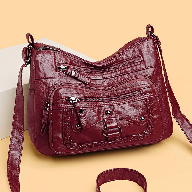 multi pocket soft leather high grade shoulder bag