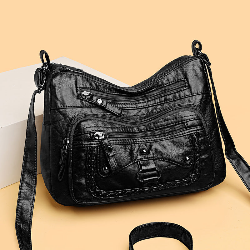 multi pocket soft leather high grade shoulder bag