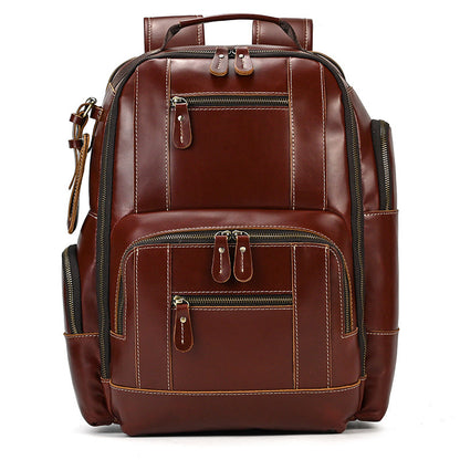 mens leather backpack retro large capacity multi pocket