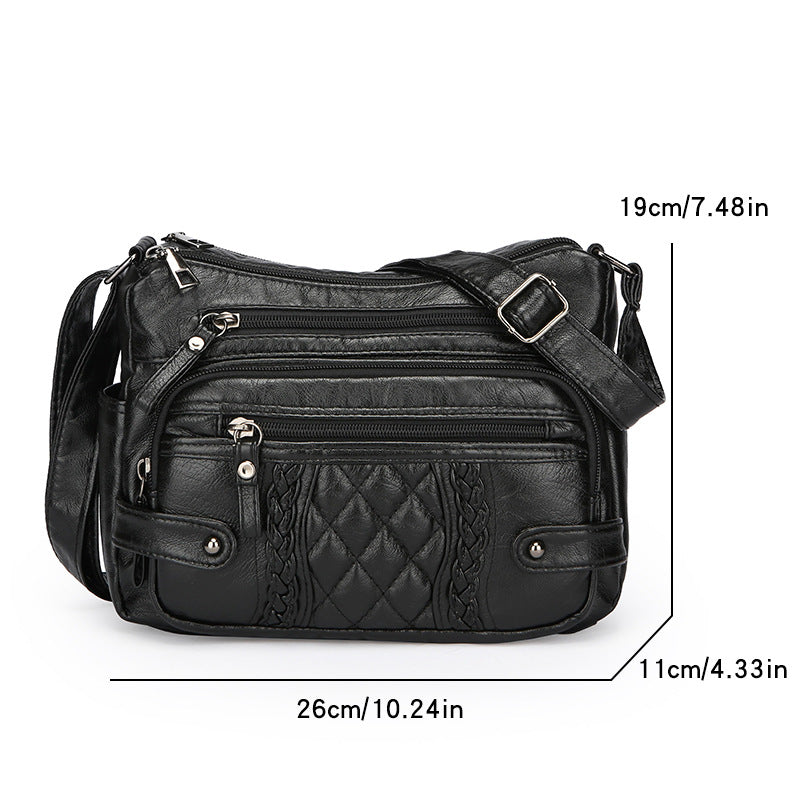 womens multi pocket soft leather shoulder messenger bag