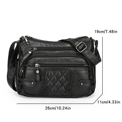 womens multi pocket soft leather shoulder messenger bag