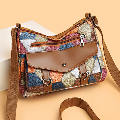 womens shoulder bag all match retro patchwork contrast color