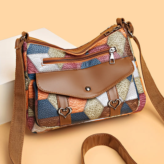 womens shoulder bag all match retro patchwork contrast color