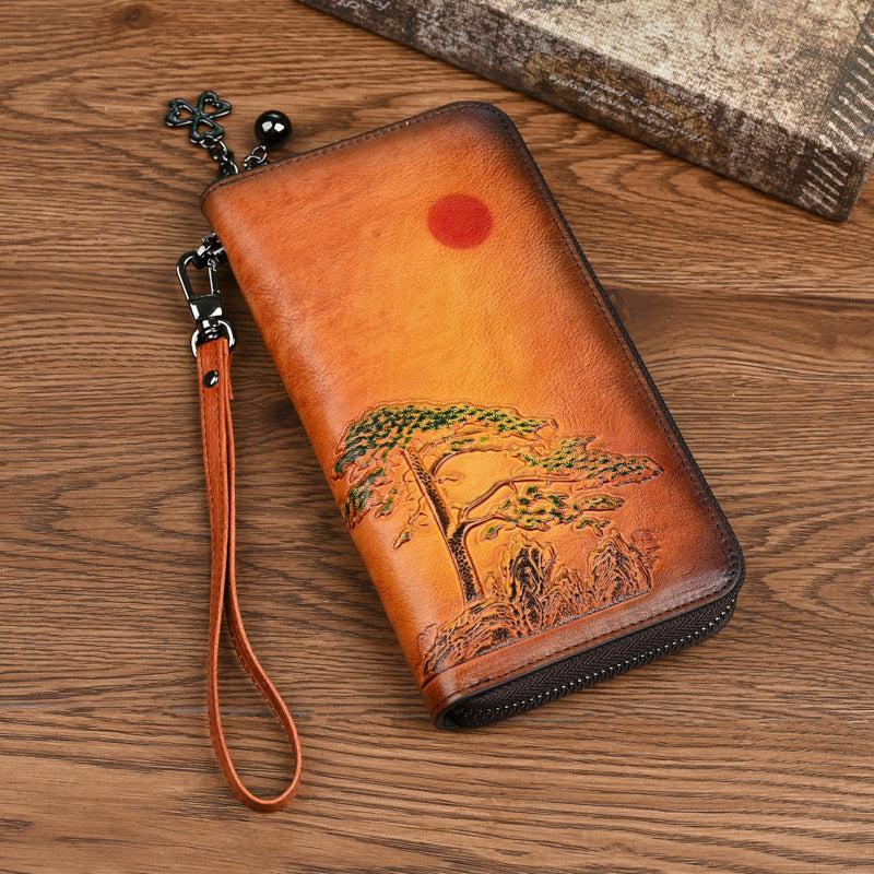 womens leather wallet long rising sun