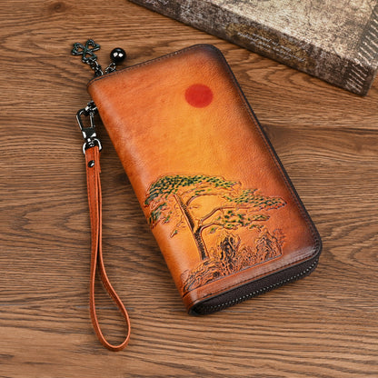 womens leather wallet long rising sun