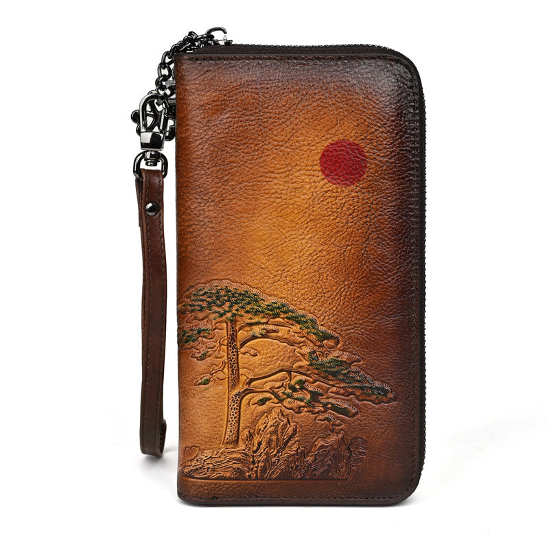 womens leather wallet long rising sun