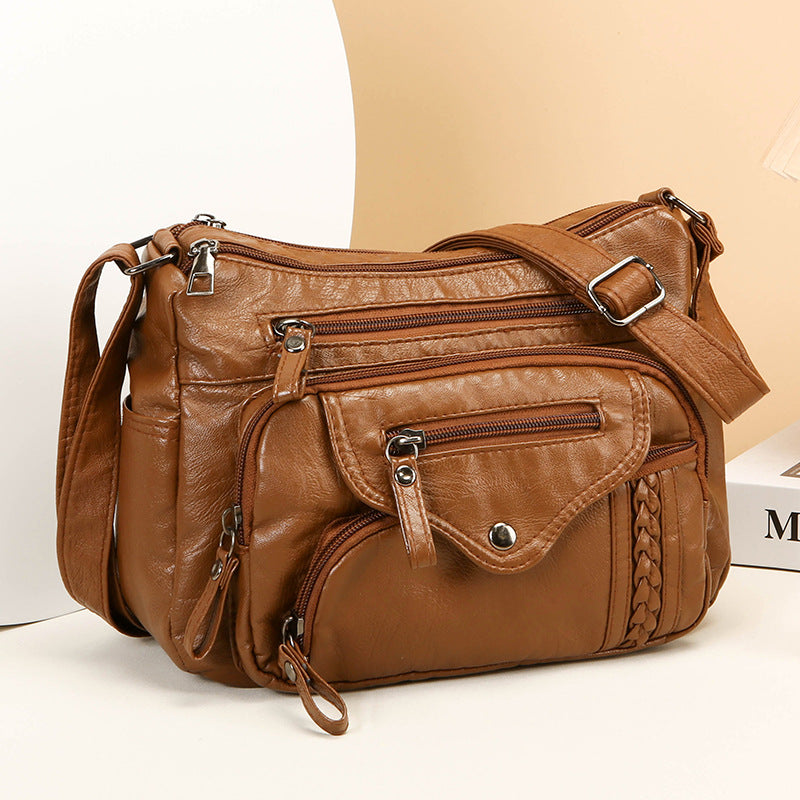 womens fashionable large capacity soft leather shoulder bag