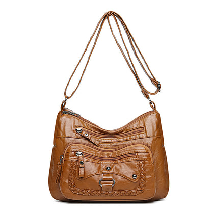 multi pocket soft leather high grade shoulder bag