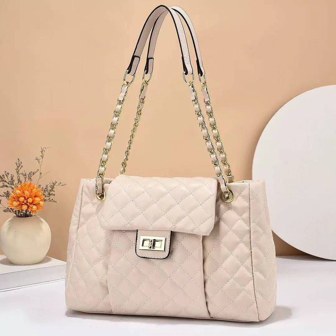 womens solid color simple embroidery thread rhombus large capacity chain shoulder messenger bag