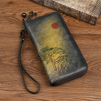 womens leather wallet long rising sun