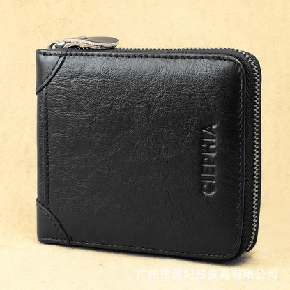 mens wallet leather short anti theft swiping zipper multifunctional