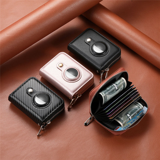 rfid double zip wallet sets carbon fiber pu storage card sleeve