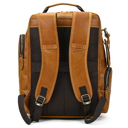 mens leather backpack retro large capacity multi pocket