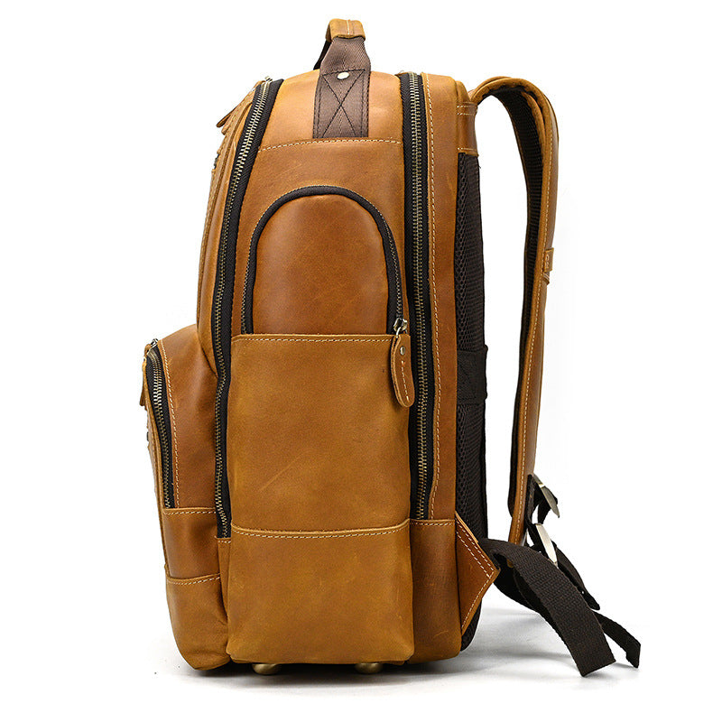 mens leather backpack retro large capacity multi pocket