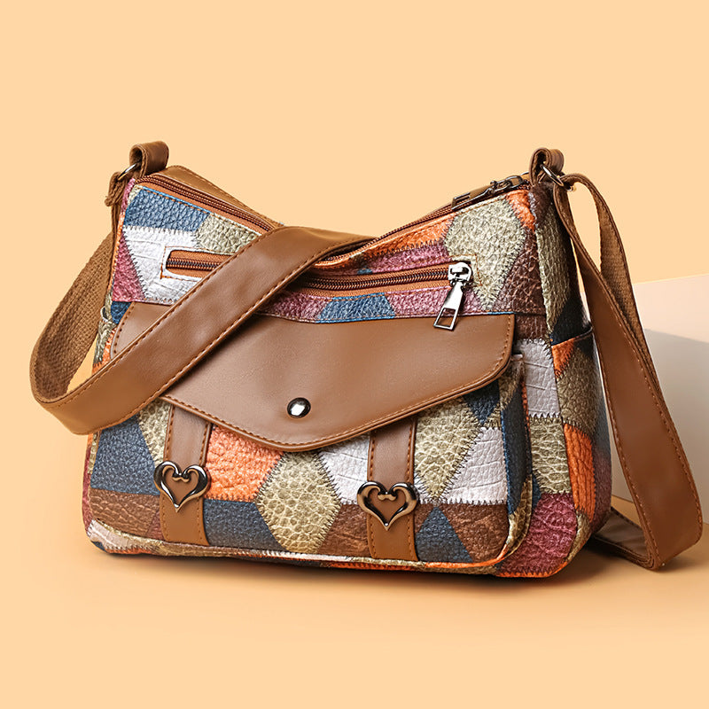 womens shoulder bag all match retro patchwork contrast color