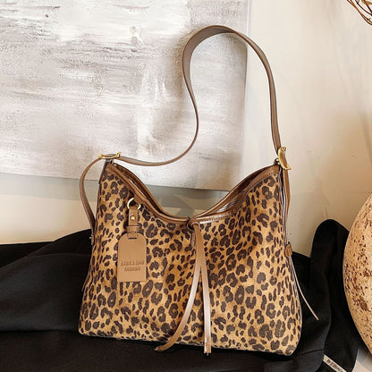 womens popular leopard print large capacity shoulder messenger bag