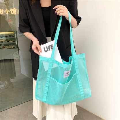 mesh handbag transparent shopping bag large capacity shoulder bag women