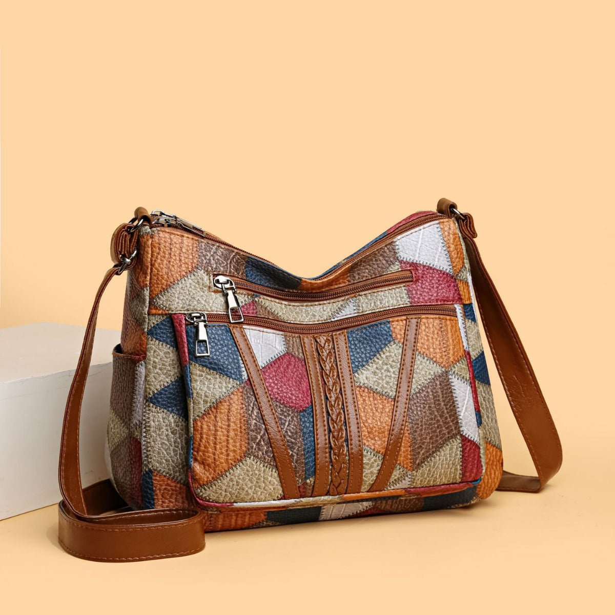 large capacity splicing work commuting multi pocket crossbody cross body bag