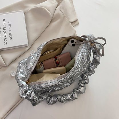 fashion one shoulder underarm bag shiny silver color cloud bag