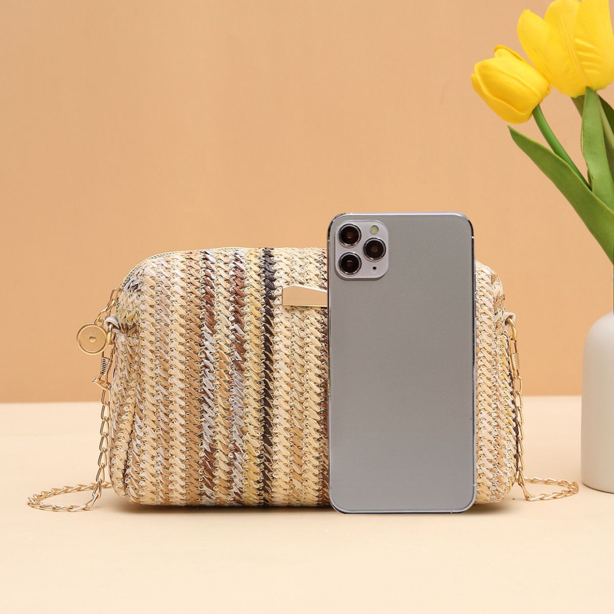 rainbow straw bag woven camera bag all match girls crossbody bag