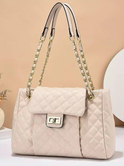 womens solid color simple embroidery thread rhombus large capacity chain shoulder messenger bag
