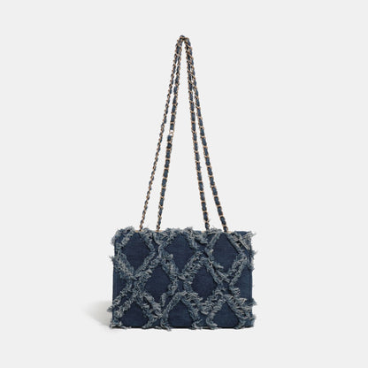 Denim Chain Flap Rhombus Shoulder Bag