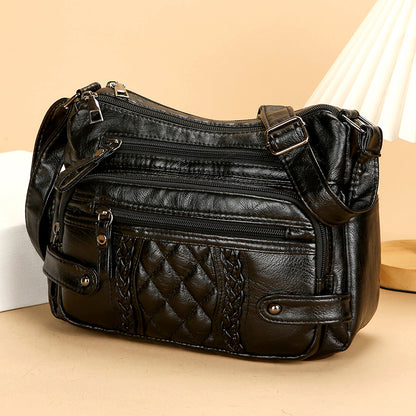 womens multi pocket soft leather shoulder messenger bag