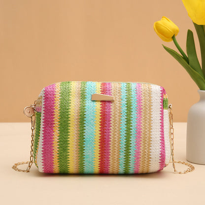 rainbow straw bag woven camera bag all match girls crossbody bag