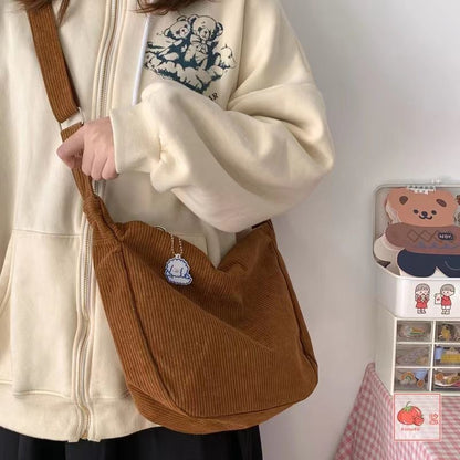 corduroy idle style all match japanese style artistic shoulder crossbody tote bag