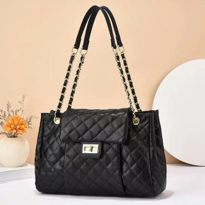 womens solid color simple embroidery thread rhombus large capacity chain shoulder messenger bag