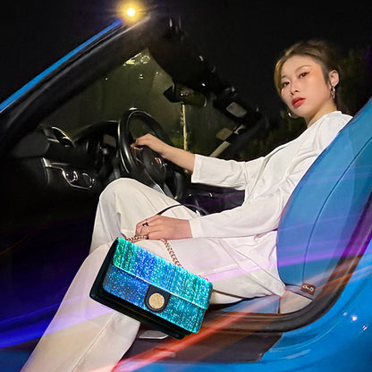 optical fiber leather luminous womens bag small square bag